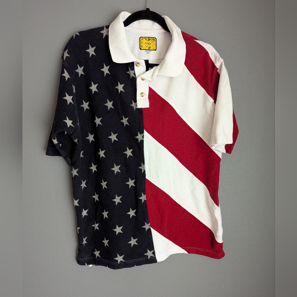 Work Sport American Flag Themed Collared Cotton Shirt Size Men's Medium.